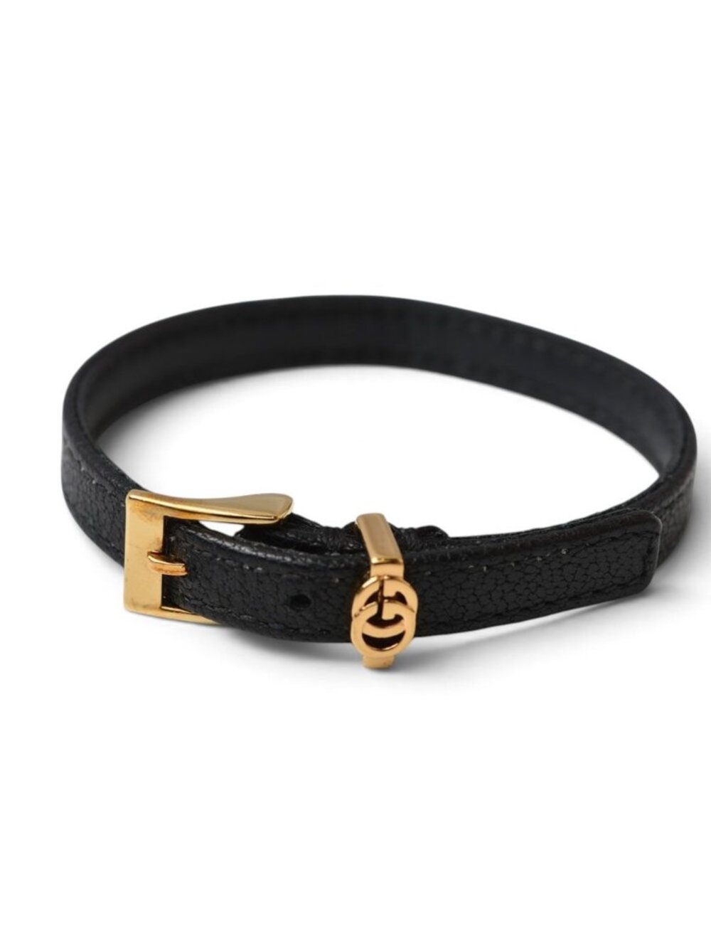 Gucci Bracelet Bangle Double G Leather Black Gold